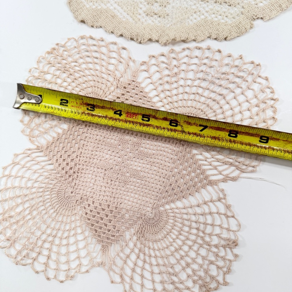 Lot Of 2 Vintage Handmade Lace Crochet Doilies, Table Decor, Nature Beige 9”-10” - Picture 7 of 7